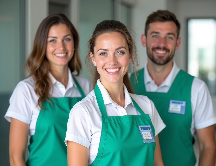 Equipo de profesionales de limpieza de AlbaLimpio sonriendo